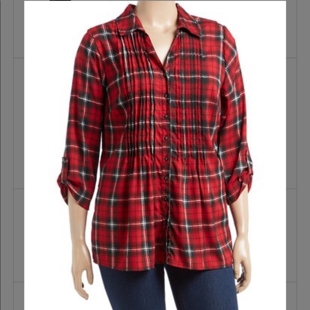EUC Plus Size Red Plaid Size 2x Plus Top Shirt